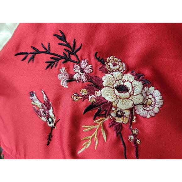 American Eagle Outfitters XS Red with floral & birds embroidery varsity jacket - Picture 3 of 6